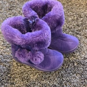Purple Plush Pom-Pom Slippers